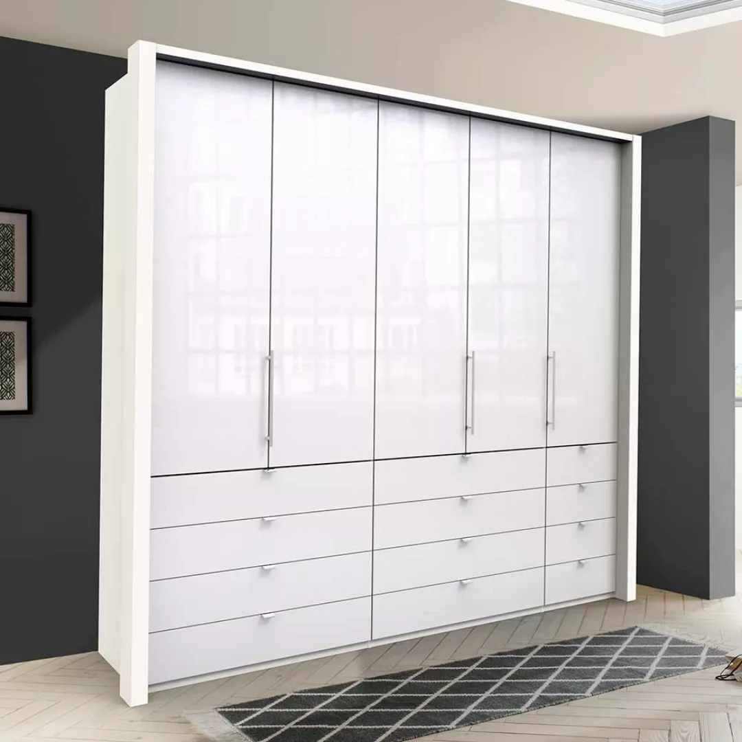 Großer Schlafzimmerschrank in Weiß Glas beschichtet Falttüren günstig online kaufen