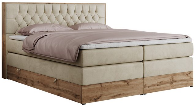 MKS MÖBEL Boxspringbett AMORE KING (Set, Holzrahmen in Eiche-Optik, Topper günstig online kaufen