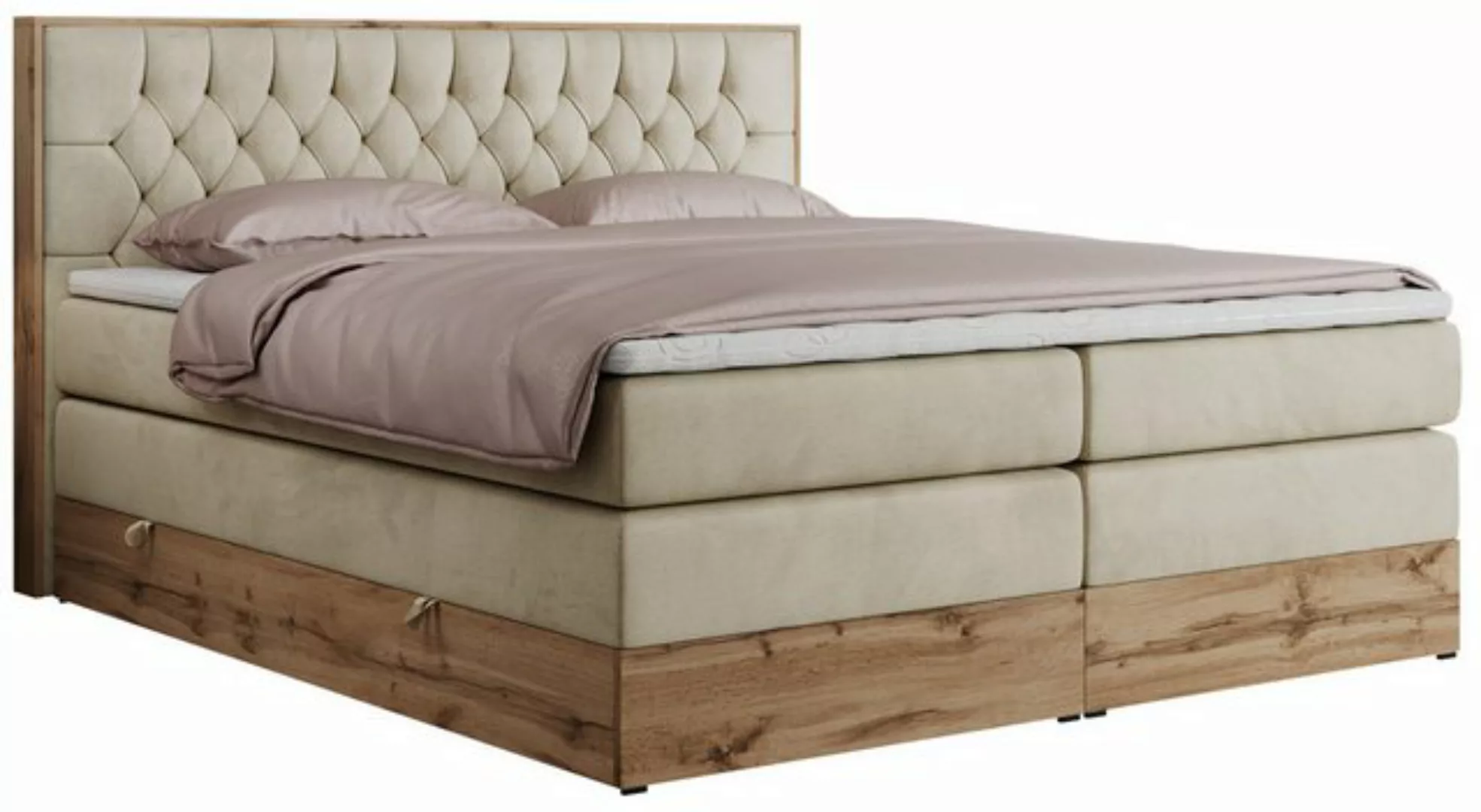 MKS MÖBEL Boxspringbett AMORE KING (Set, Holzrahmen in Eiche-Optik, Topper günstig online kaufen