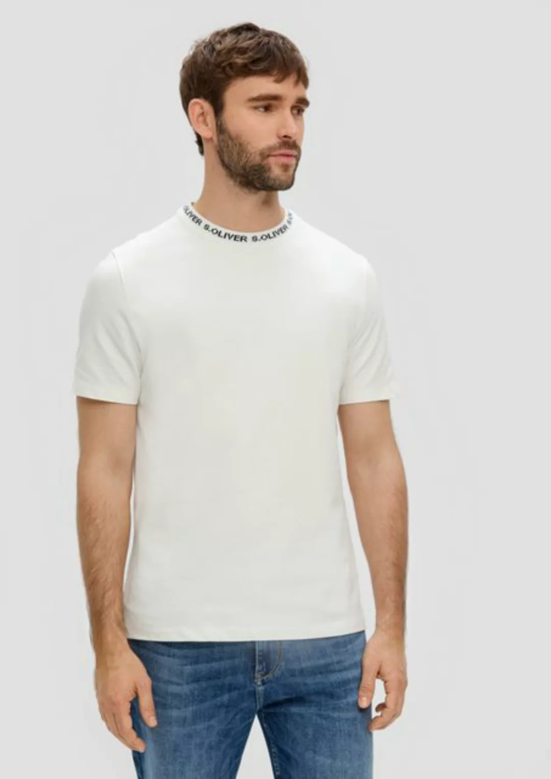 s.Oliver Kurzarmshirt Baumwollstretch-Shirt mit Schriftprintkragen Kontrast günstig online kaufen
