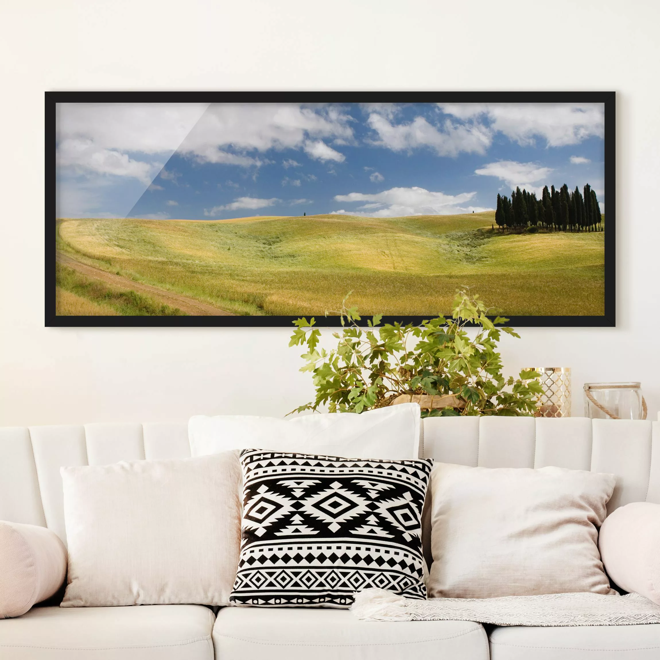 Bild mit Rahmen Natur & Landschaft - Panorama Zypressen in der Toskana günstig online kaufen