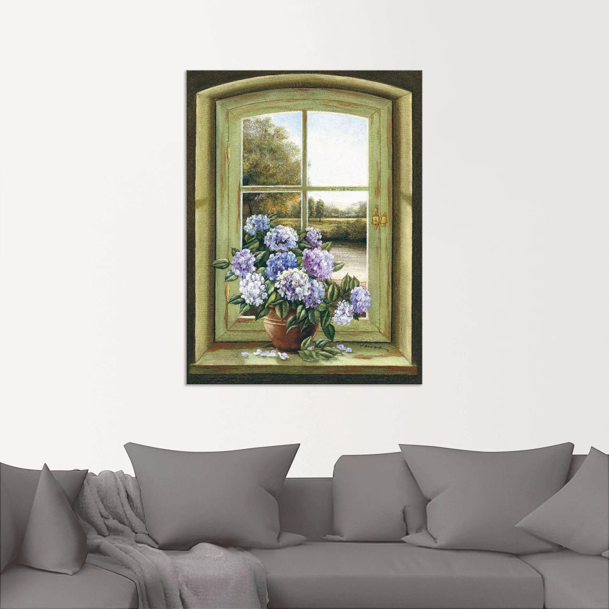 Artland Wandbild »Hortensien am Fenster«, Arrangements, (1 St.), als Alubil günstig online kaufen