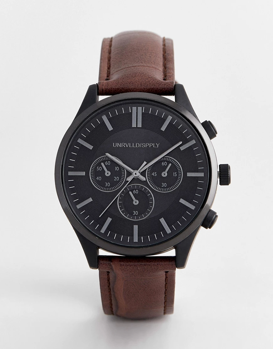 ASOS DESIGN – Klassische Uhr mit kontrastschwarzem Gehäuse und Armband aus günstig online kaufen