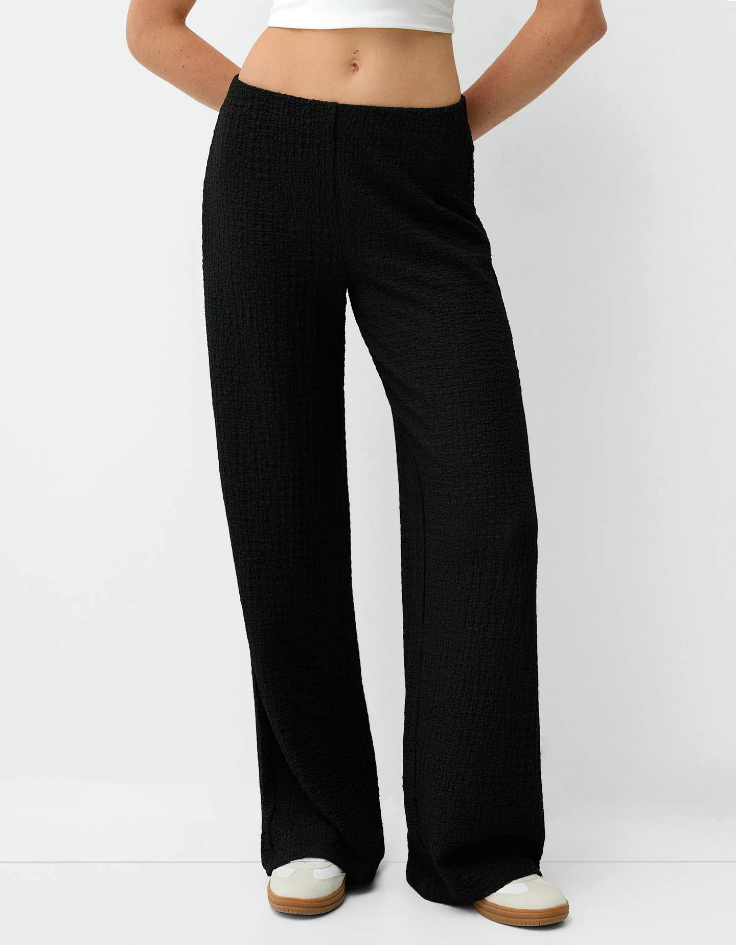 Bershka Wide-Leg-Hose Mit Waffelstruktur Damen M Schwarz günstig online kaufen