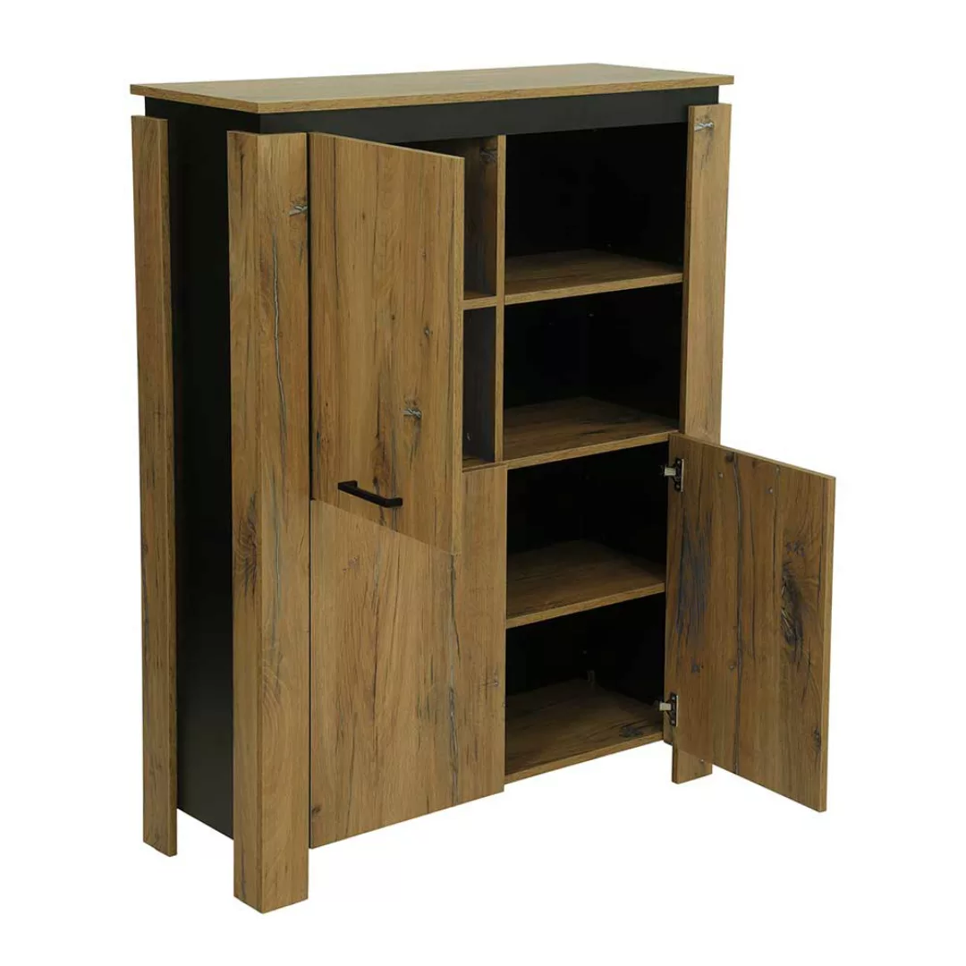 Wohnzimmer Schrank Highboard in Zinneichefarben Schwarz günstig online kaufen