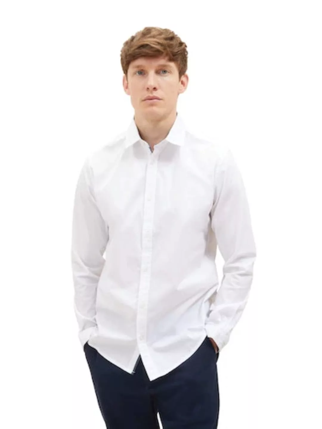 Tom Tailor Herren Langarm Hemd STRETCH POPLIN - Regular Fit günstig online kaufen