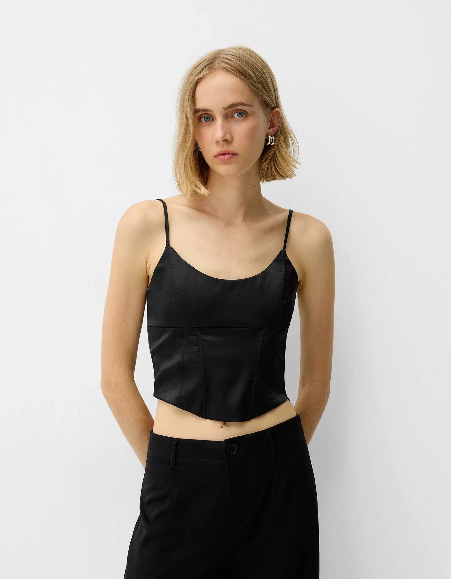 Bershka Korsage-Top Aus Satin Damen Xs Schwarz günstig online kaufen