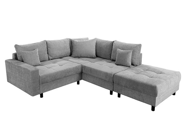 riess-ambiente Ecksofa KENT 220cm grau · Couch mit Chenille-Bezug und Hocke günstig online kaufen