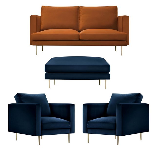 Xlmoebel Sofa Wohnzimmer-Set mit orangefarbenem Sofa, Hocker und Sessel - K günstig online kaufen