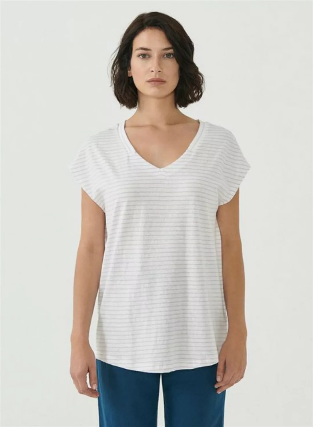 ORGANICATION T-Shirt Women's Striped T-Shirt in Off White/Lavender Fog günstig online kaufen