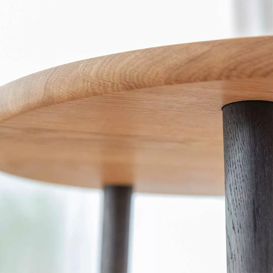 Sofatisch Retro aus Eiche Massivholz ovaler Tischplatte günstig online kaufen