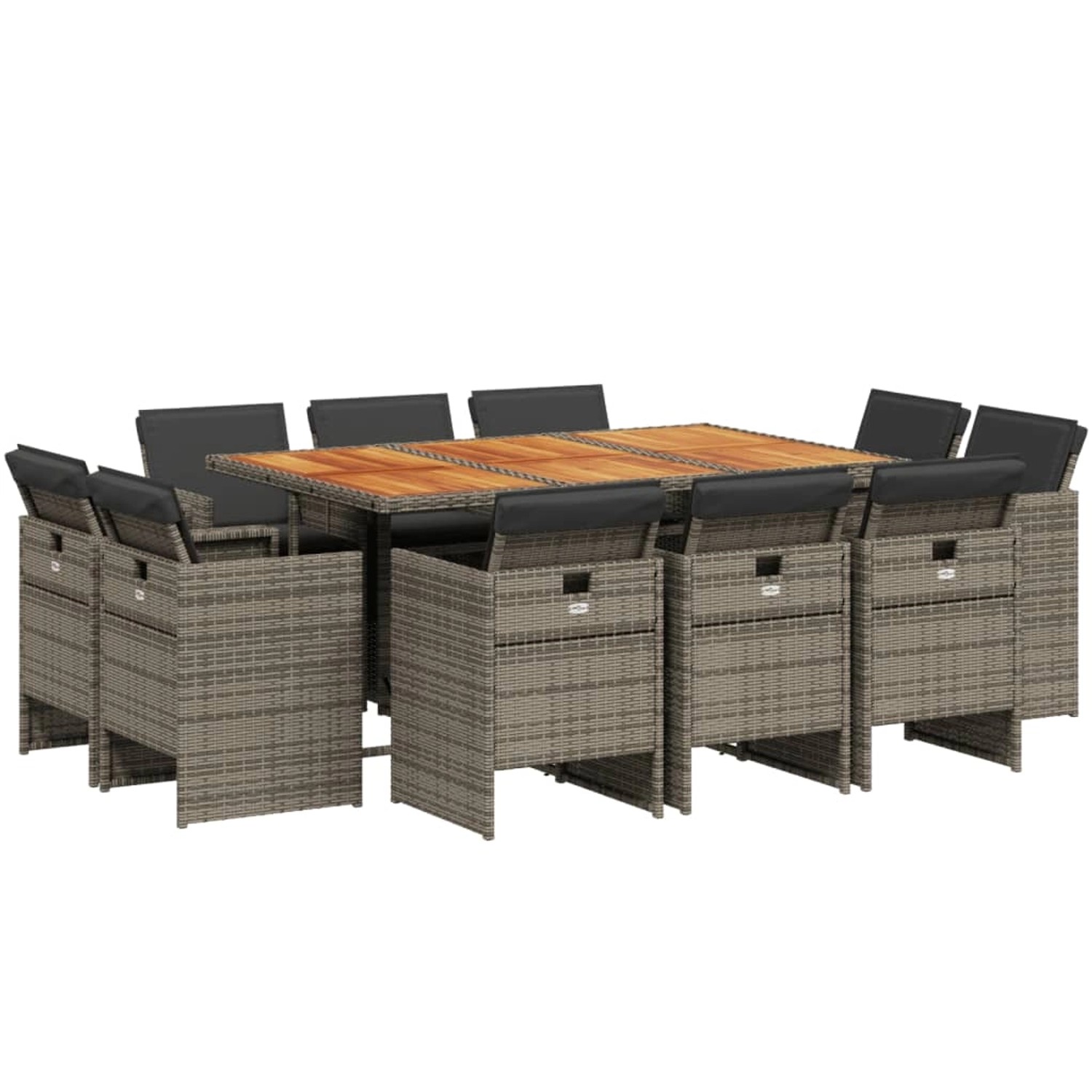 vidaXL 11-Tlg Garten-Essgruppe mit Kissen Grau Poly Rattan 3210674 günstig online kaufen