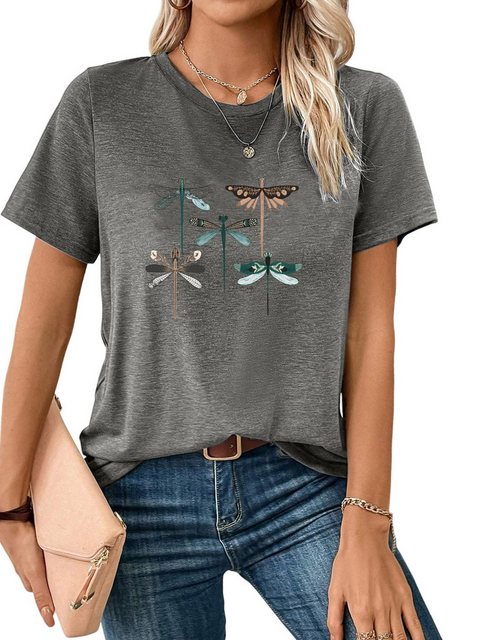 PYL Print-Shirt Damen Sommer Casual T-Shirt mit Libelle Print Tee günstig online kaufen