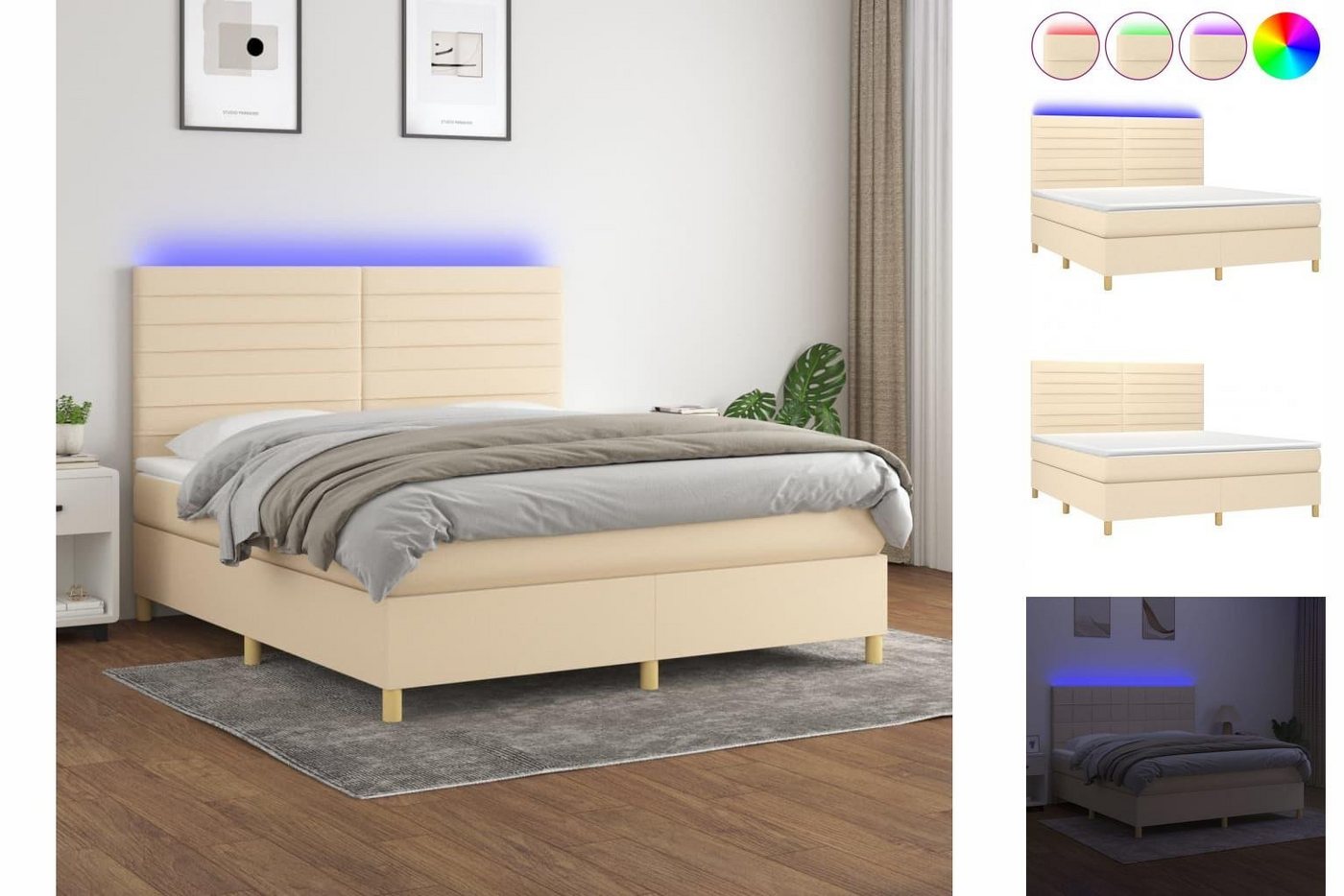 vidaXL Boxspringbett Boxspringbett mit Matratze LED Creme 160x200 cm Stoff günstig online kaufen