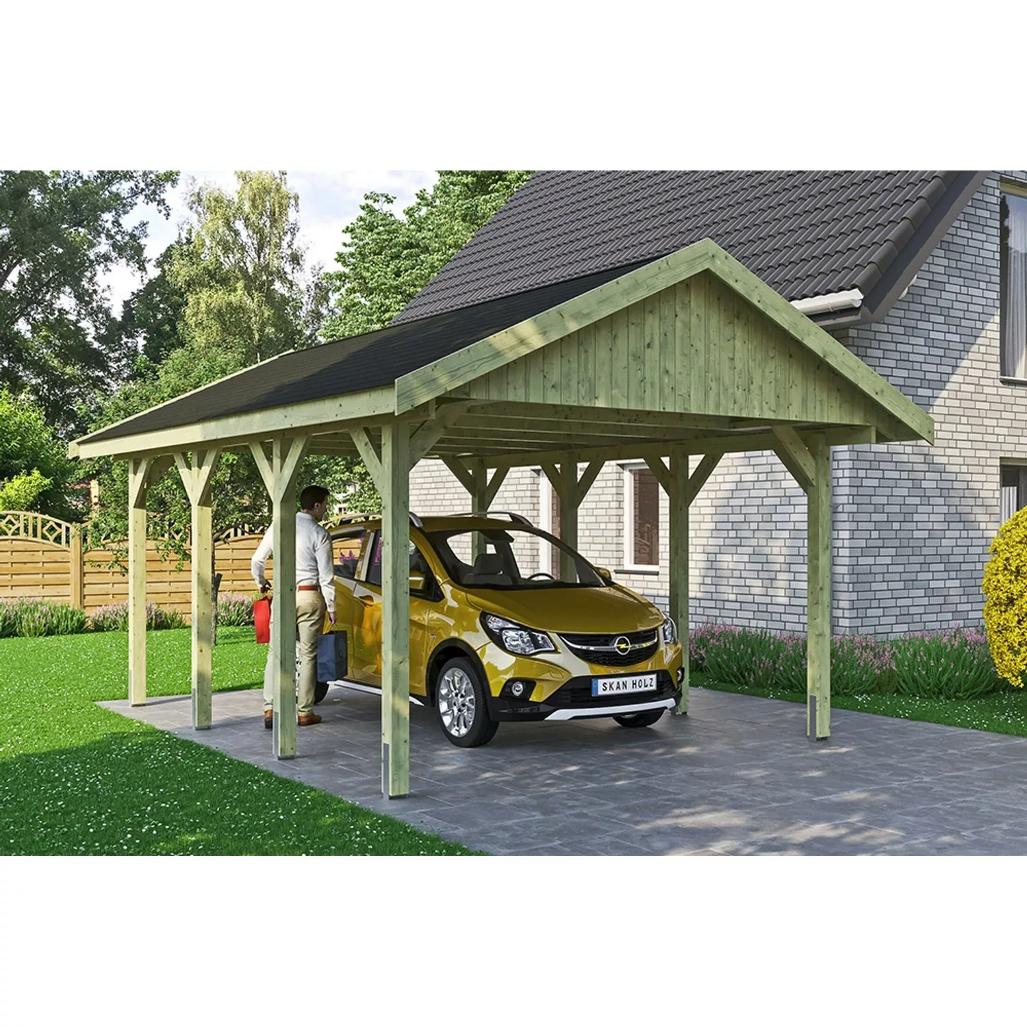 Satteldach-Carport Wallgau 430 x 600 cm schwarze Schindeln günstig online kaufen