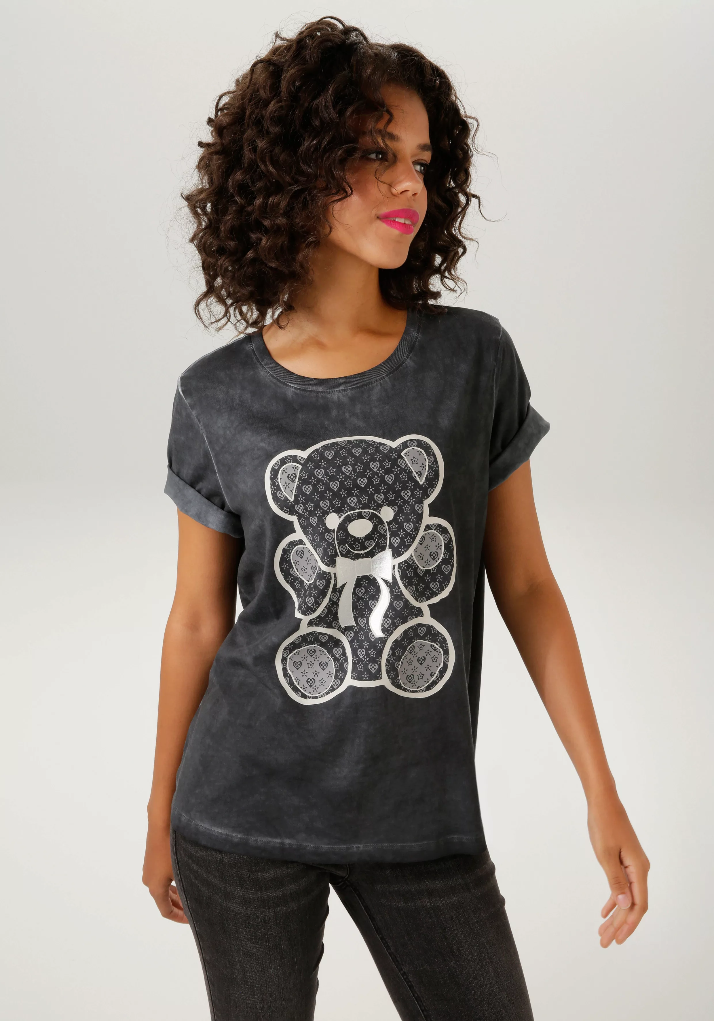 Aniston CASUAL T-Shirt, mit Folienprint verzierter Bärchen-Frondruck günstig online kaufen