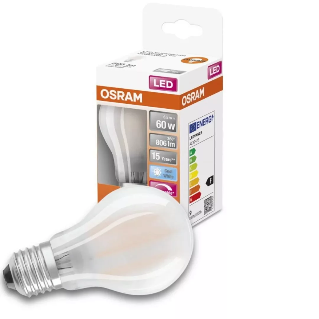 Osram LED Lampe ersetzt 60W E27 Birne - A60 in Weiß 6,5W 806lm 4000K dimmba günstig online kaufen
