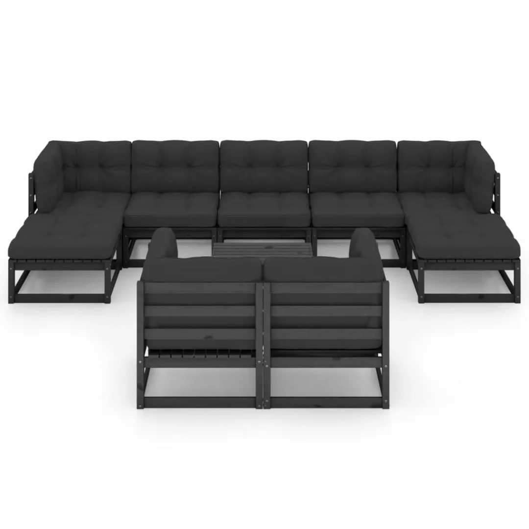 10-tlg. Garten-lounge-set Mit Kissen Schwarz Massivholz Kiefer günstig online kaufen