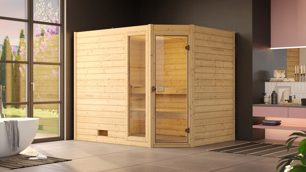 weka Sauna »Massivholzsauna VALIDA Eck 3«, Blockbohlen, Fensterlement, mode günstig online kaufen