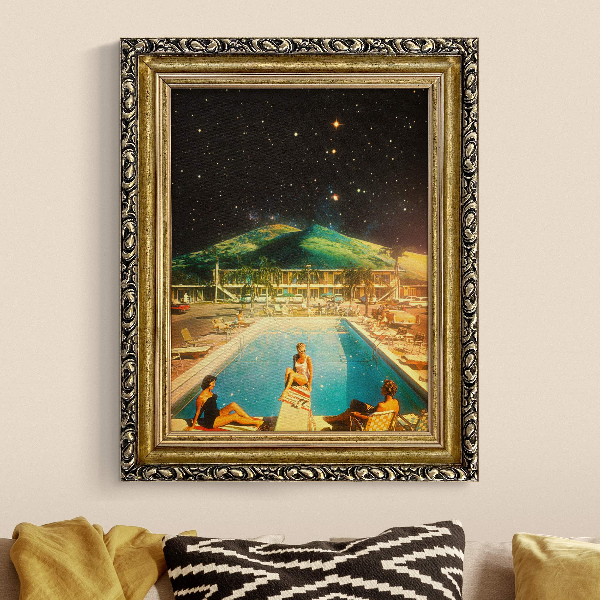 Gerahmtes Leinwandbild Retro Collage - Weltraum Pool günstig online kaufen