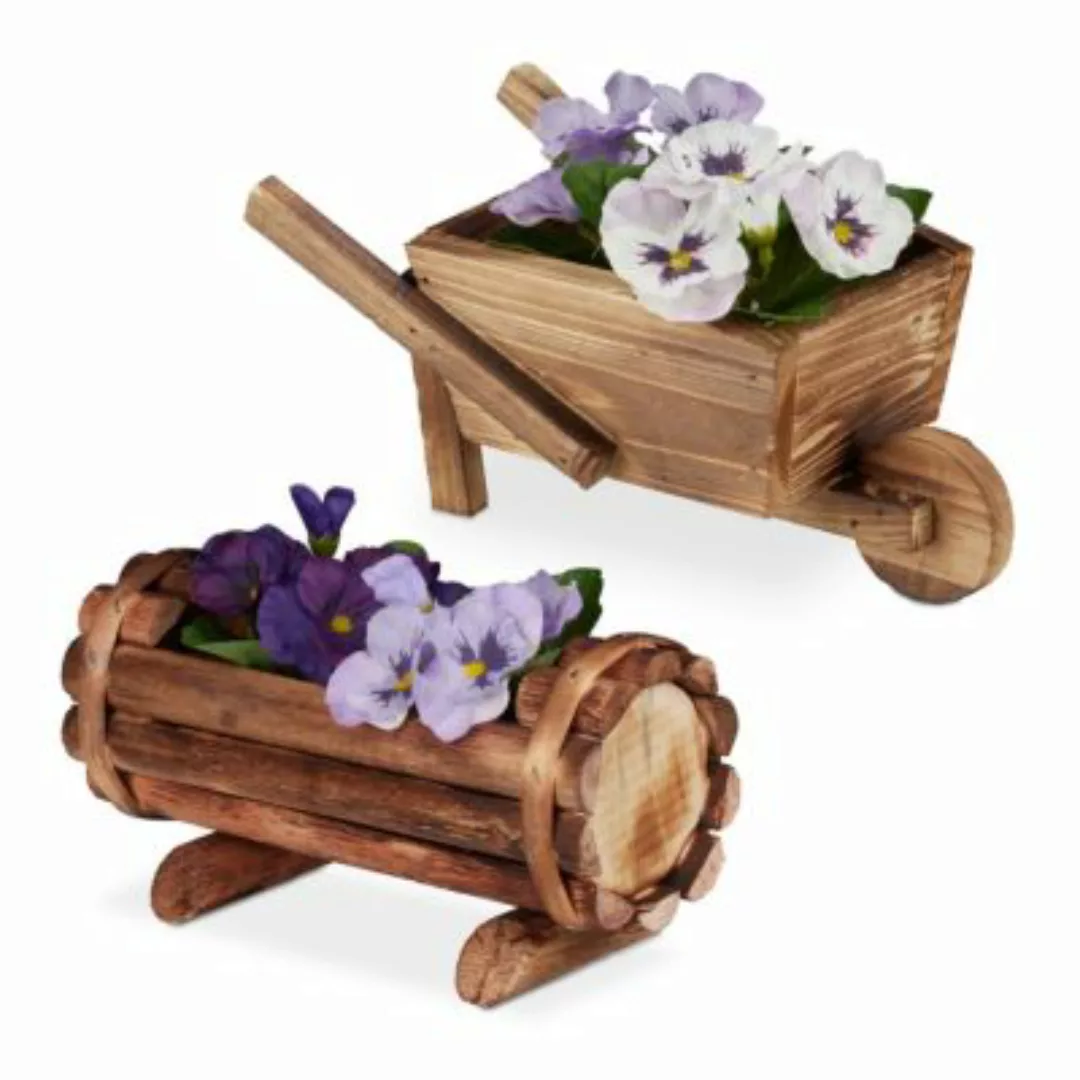 relaxdays Pflanzengefäß Holz 2er Set natur günstig online kaufen