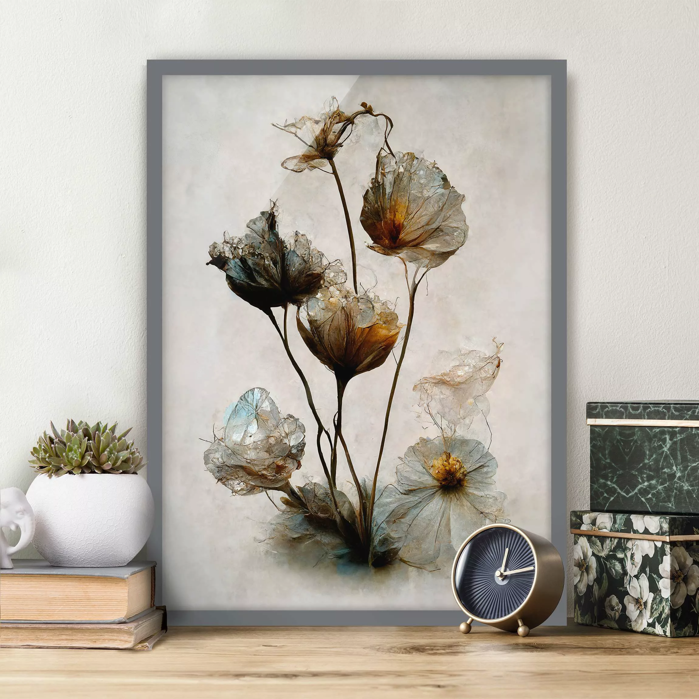 Bild mit Rahmen Getrocknete Blüten günstig online kaufen