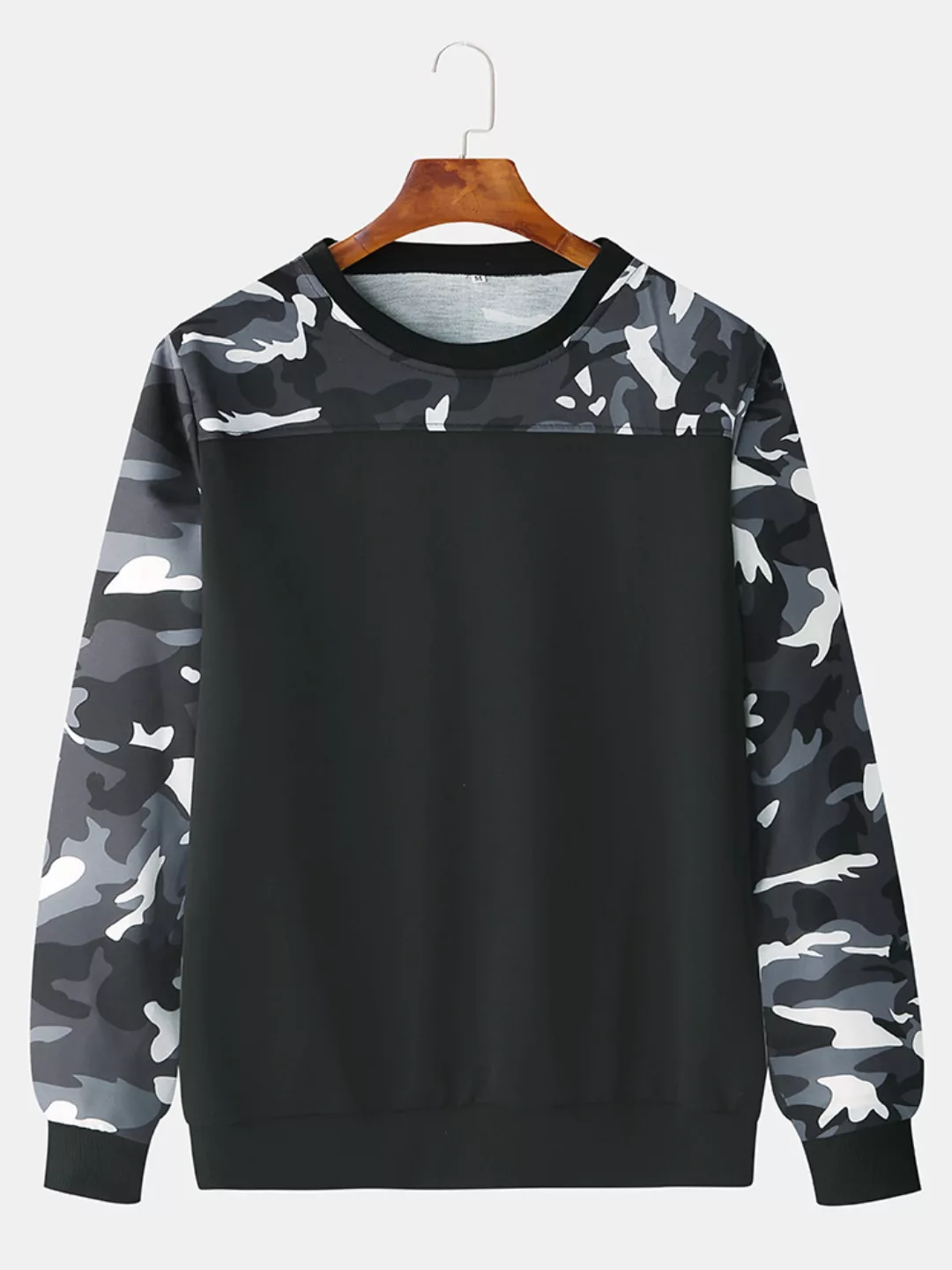 Herren Baumwolle Camouflage Patchwork Langarm Sweatshirt günstig online kaufen