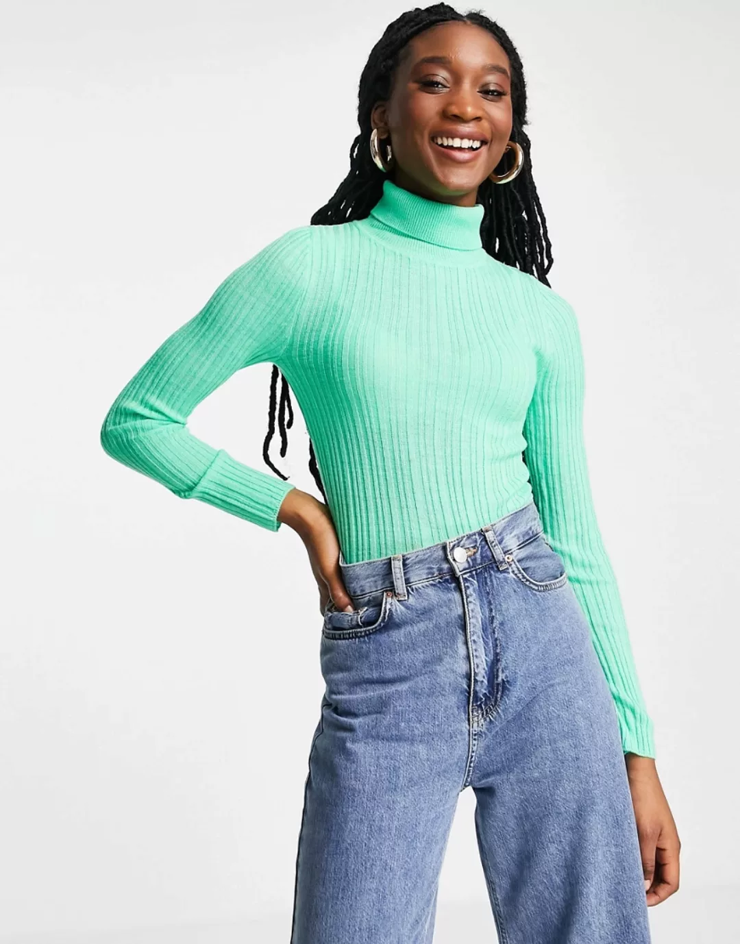 ASOS DESIGN – Gerippter Rollkragenpullover in Grün günstig online kaufen