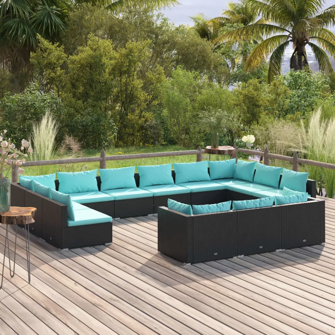 Vidaxl 13-tlg. Garten-lounge-set Mit Kissen Schwarz Poly Rattan günstig online kaufen