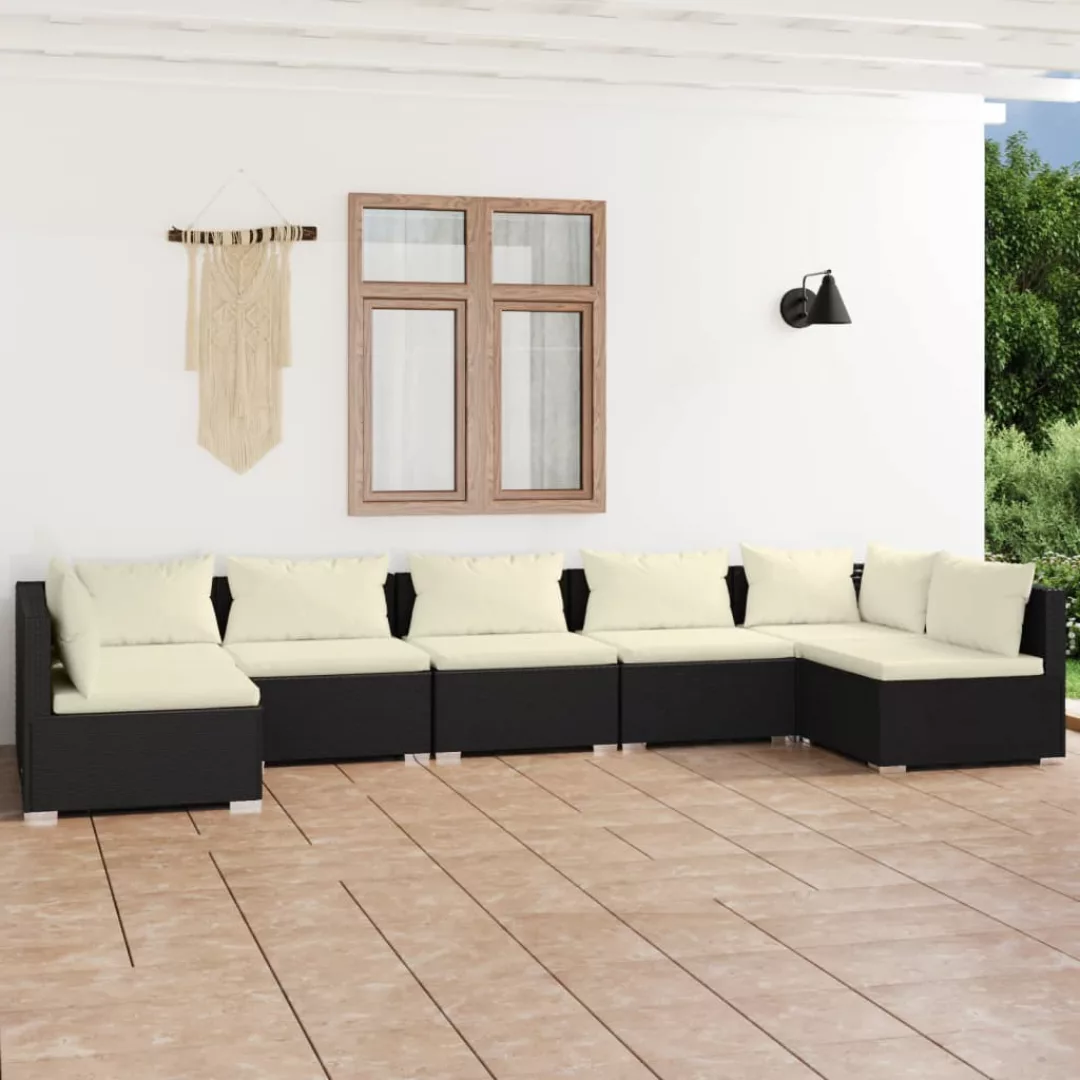 Vidaxl 7-tlg. Garten-lounge-set Mit Kissen Poly Rattan Schwarz günstig online kaufen