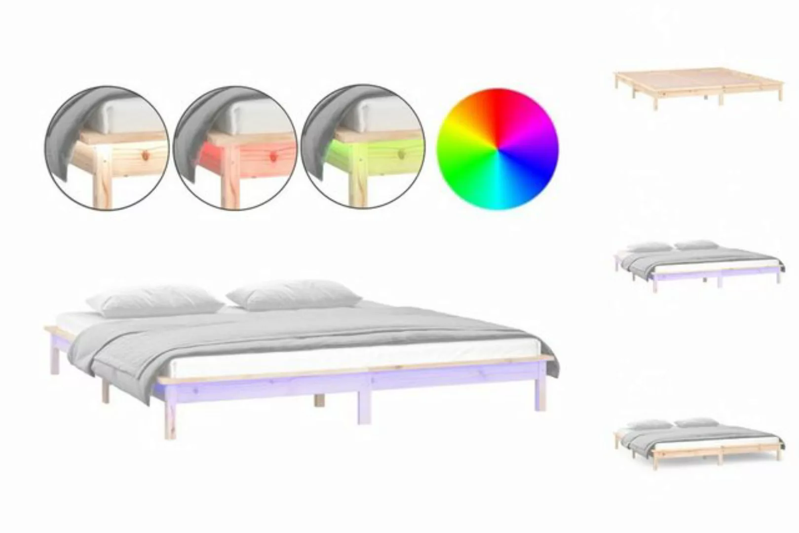 vidaXL Bettgestell Massivholzbett mit LEDs 200x200 cm Bett Bettrahmen Bettg günstig online kaufen