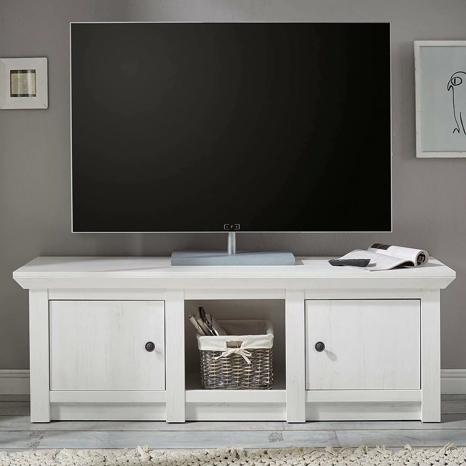 TV-Lowboard WINGST-61 im Landhaus Stil Dekor Pinie weiß Nb. B/H/T ca. 152x5 günstig online kaufen