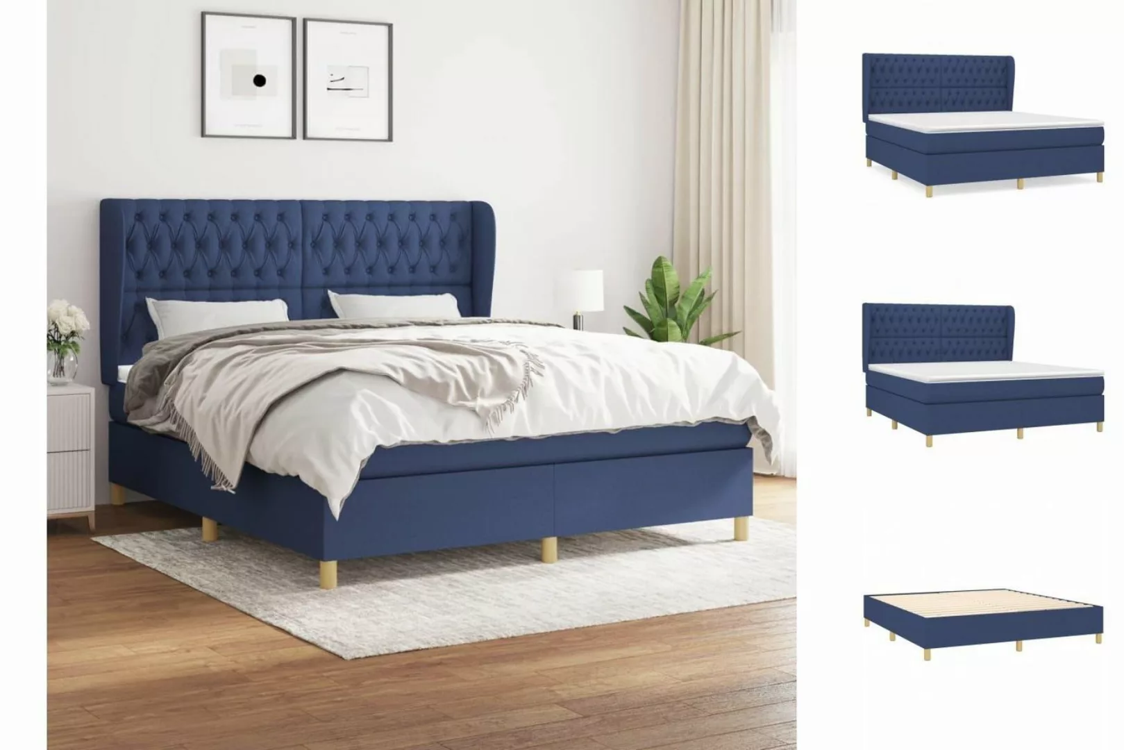 vidaXL Boxspringbett Boxspringbett mit Matratze Blau 180x200 cm Stoff Bett günstig online kaufen