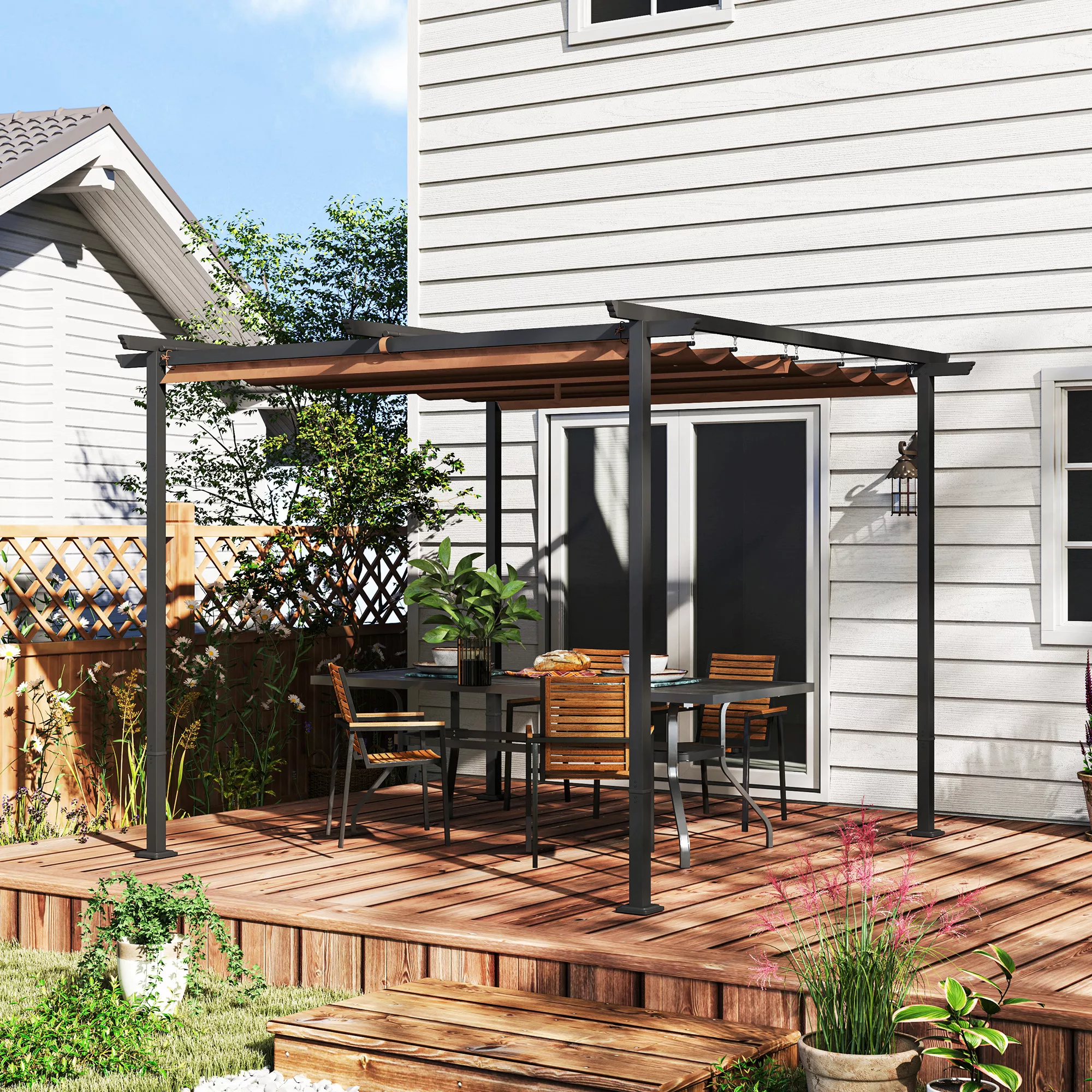 Outsunny Pergola Garten Outdoor 3 x 3 m ausziehbares Schiebedach, Gartenpav günstig online kaufen