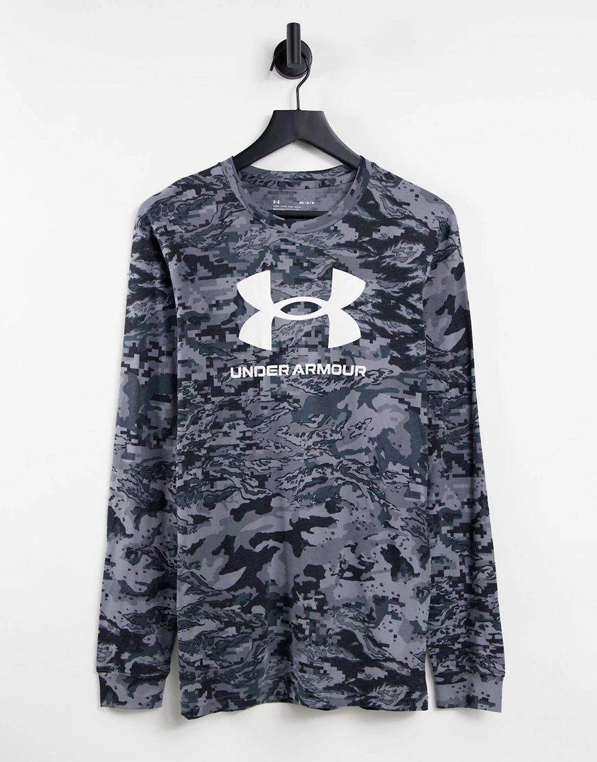 Under Armour – Langärmliges Shirt mit Military-Muster in Schwarz günstig online kaufen