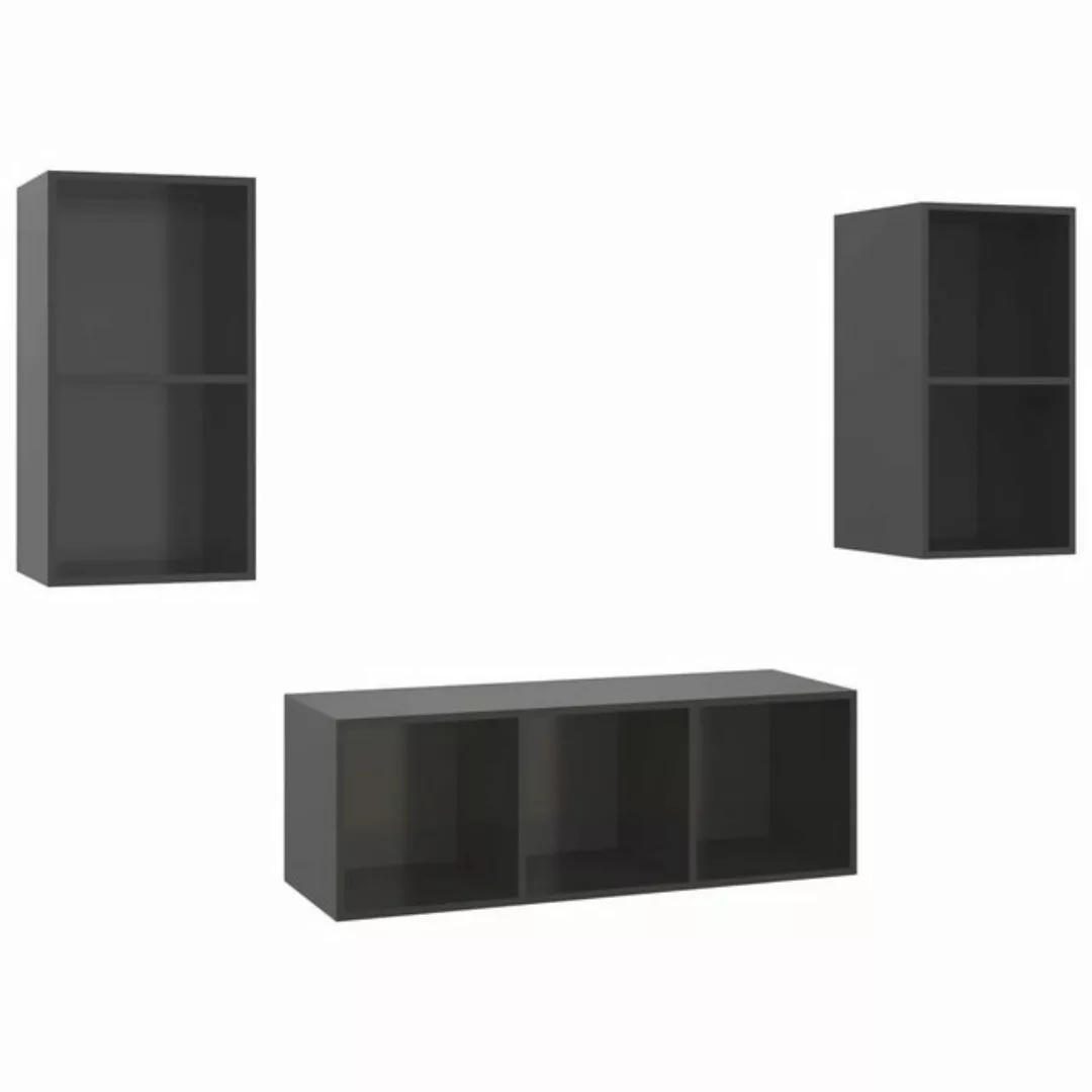 furnicato TV-Schrank 3-tlg. TV-Schrank-Set Hochglanz-Grau Holzwerkstoff (1- günstig online kaufen