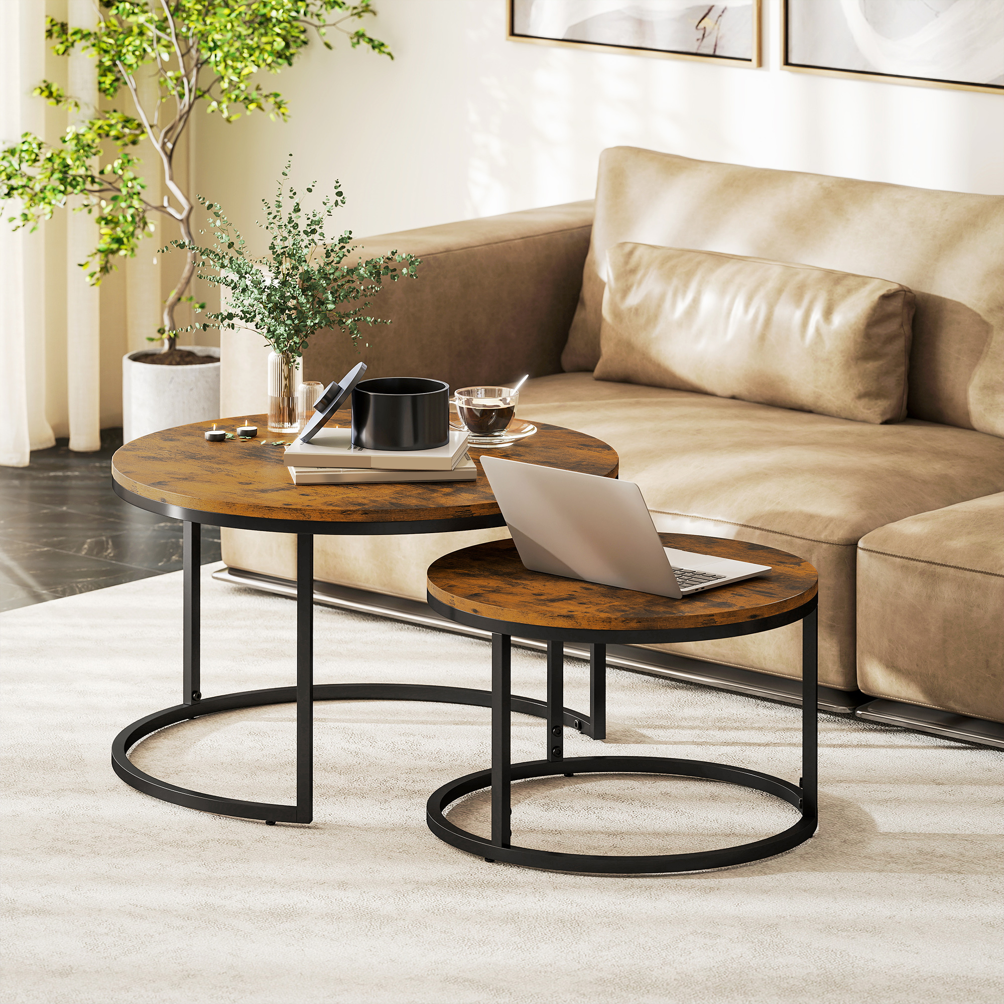 HOMCOM Set mit 2 ineinander passenden Couchtischen, runder Couchtisch, stap günstig online kaufen