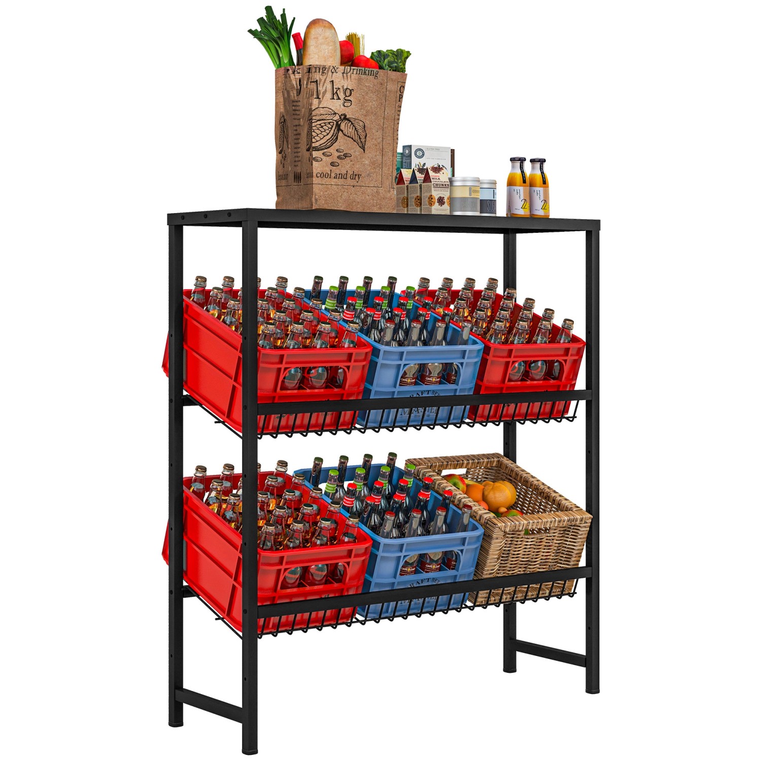 HOMCOM Getränkekistenregal Stahl Schwarz 103L x 33B x 113,5H cm günstig online kaufen
