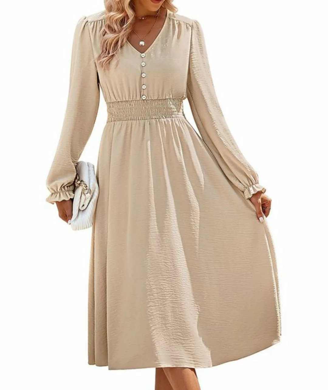 ZWY Dirndl V-Ausschnitt, tailliertes, einfarbiges knielanges Kleid. günstig online kaufen