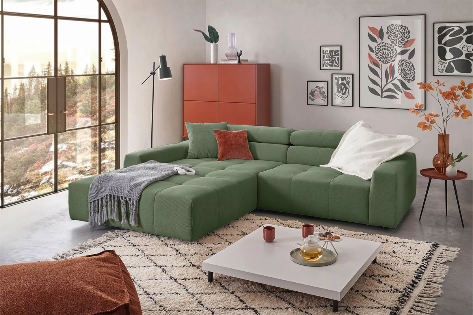 KAWOLA Ecksofa RENO, Sofa Feincord, mit od. ohne Sitzvorzug, versch. Farben günstig online kaufen