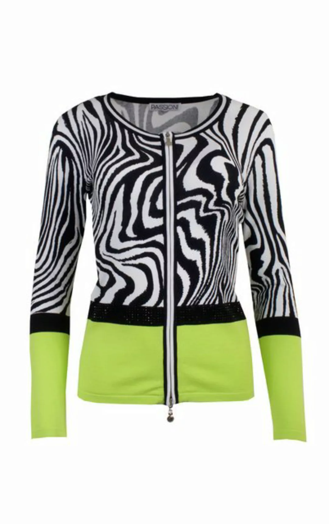 Passioni Cardigan Strickjacke mit grafischem Zebradruck und hellgrünem Eins günstig online kaufen