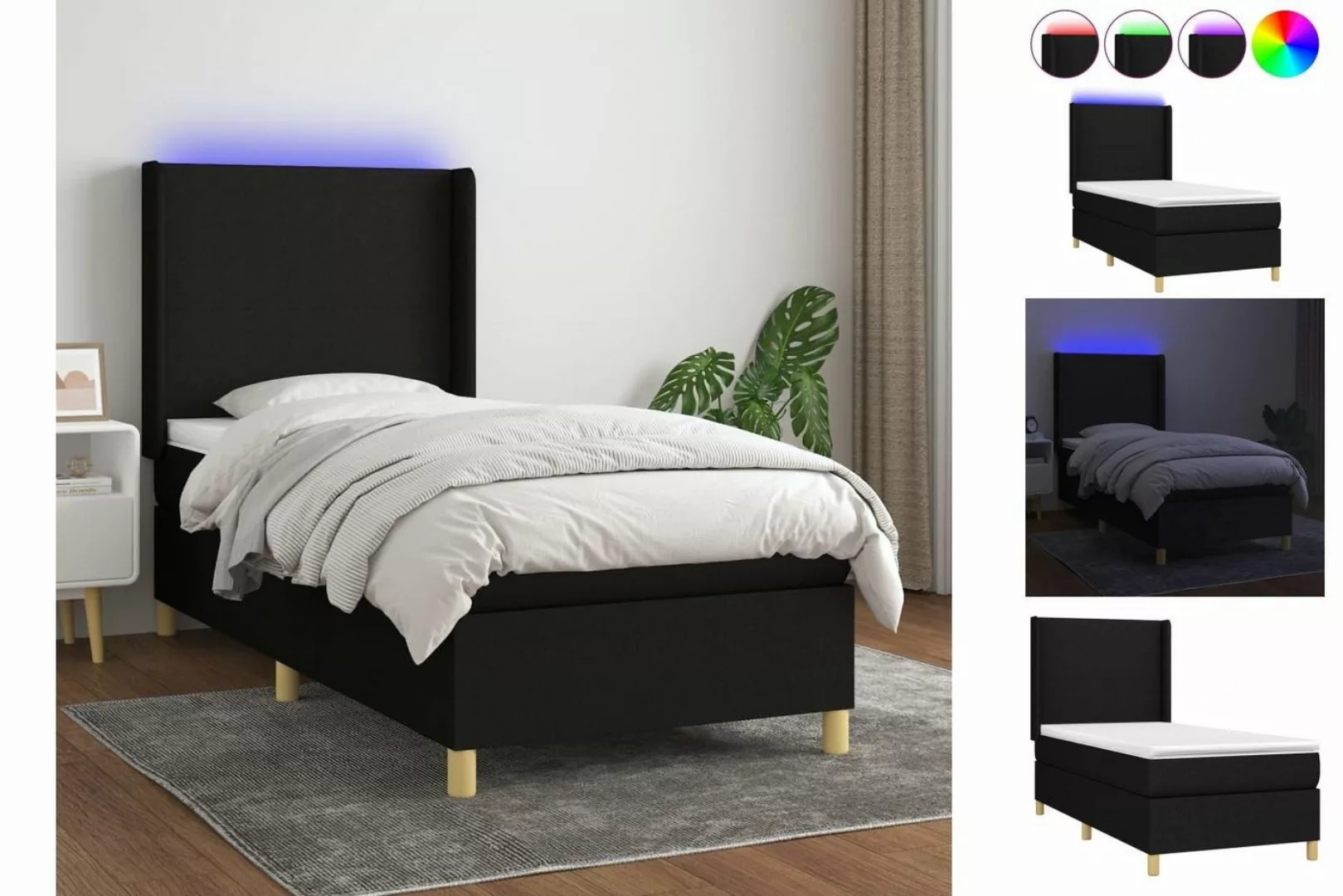 vidaXL Bettgestell Boxspringbett mit Matratze LED Schwarz 100x200 cm Stoff günstig online kaufen