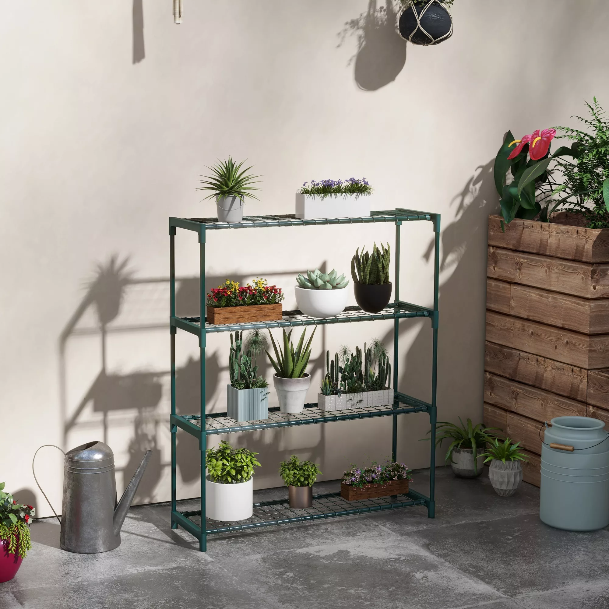 Outsunny Pflanzenregal Blumenständer 4 Ebenen für Garten Balkon Stahl Dunke günstig online kaufen