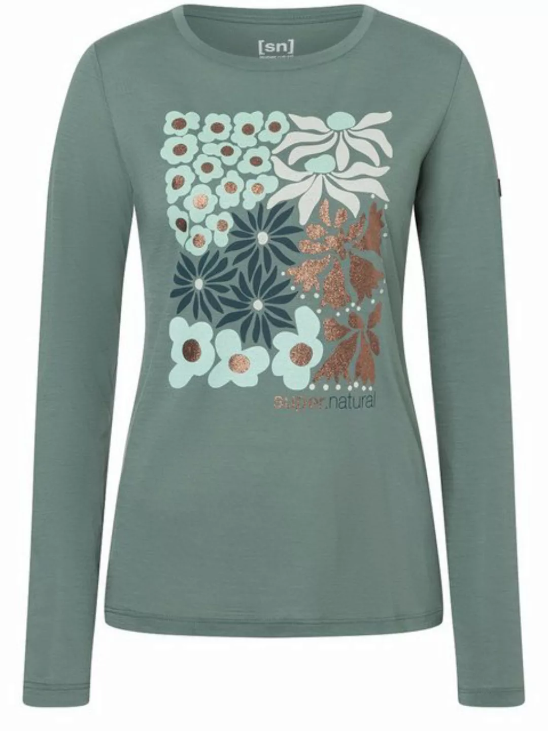 SUPER.NATURAL Langarmshirt für Damen, Merino MAT IS Blumen Motiv, bunt günstig online kaufen