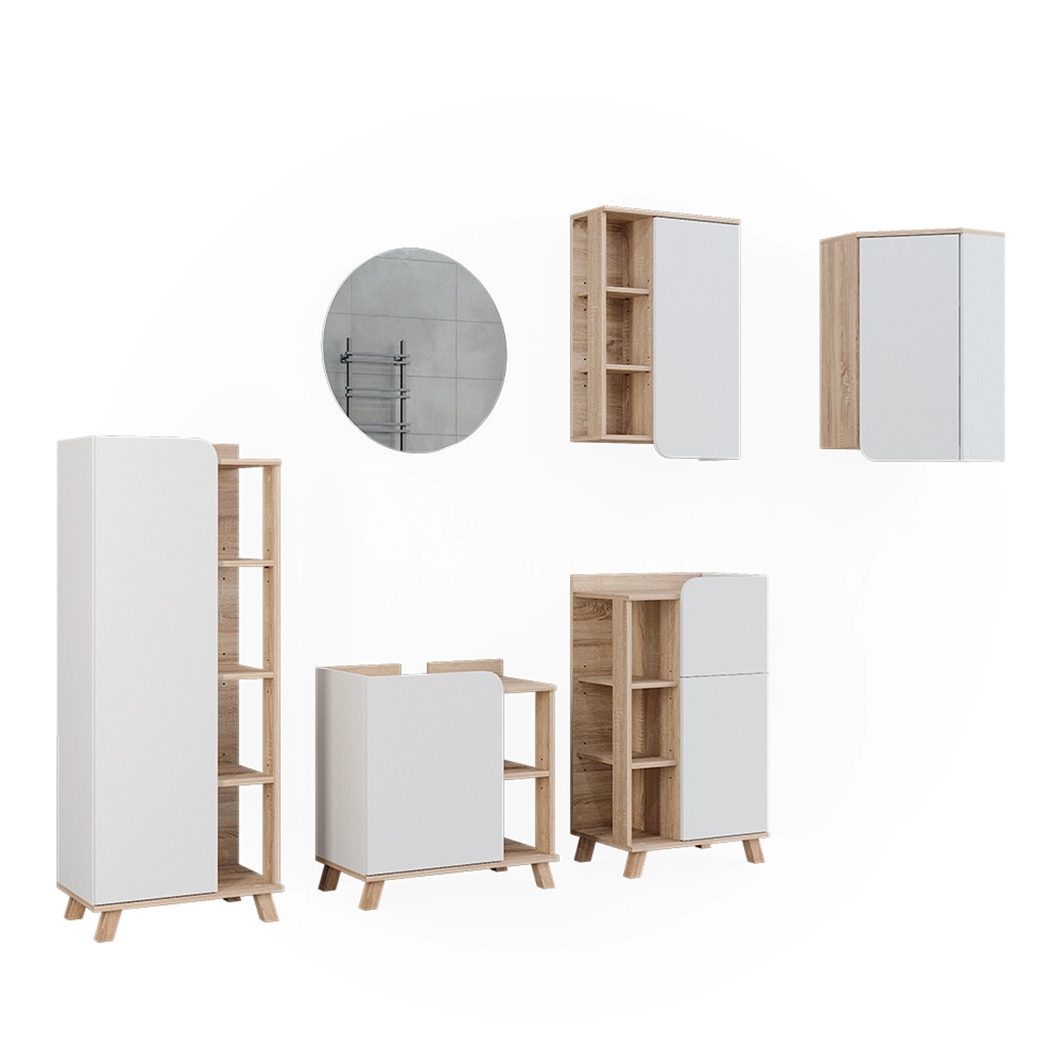 Vicco Badmöbel-Set Karen Sonoma/Weiß 6 Teile günstig online kaufen