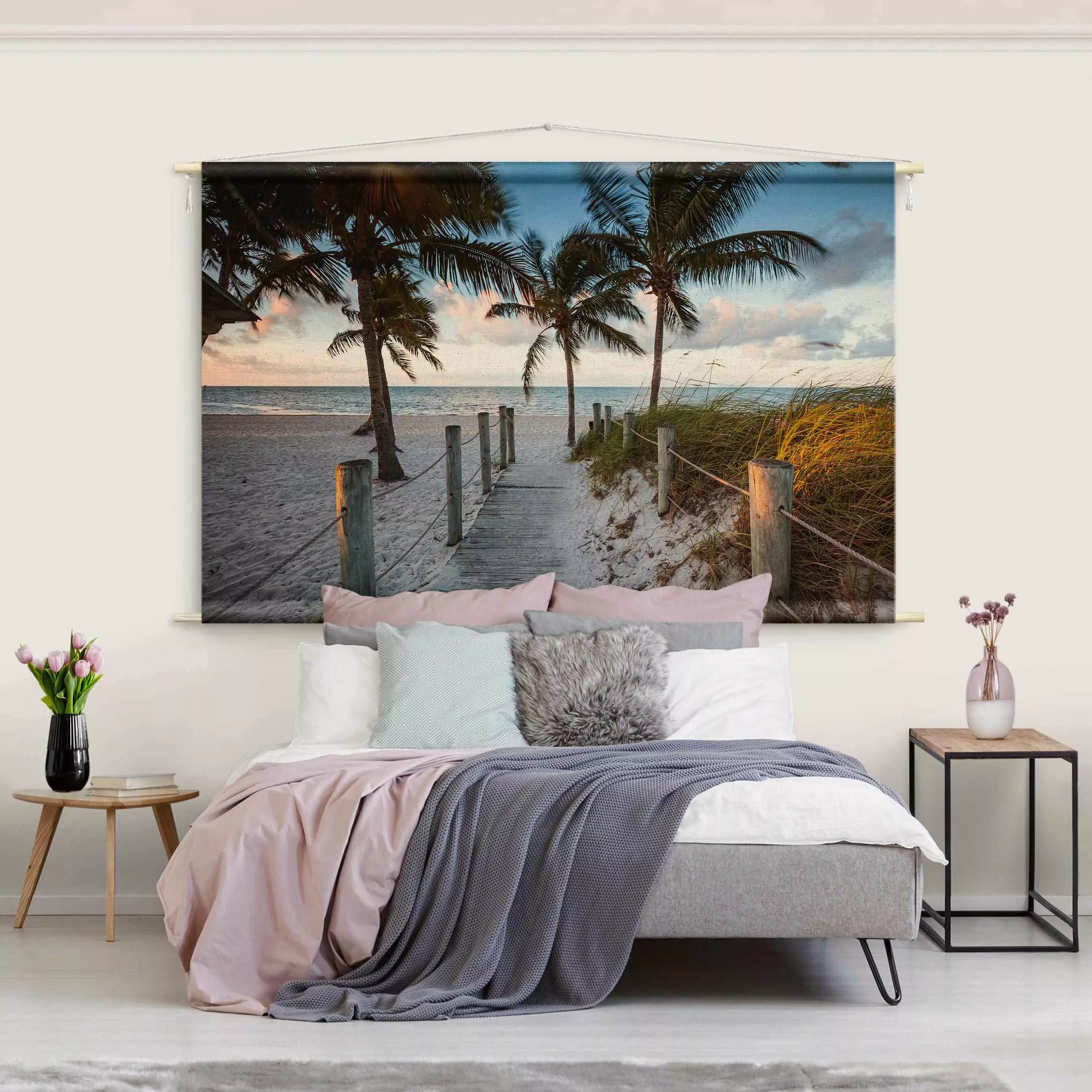 Wandteppich Palmen am Steg zum Meer günstig online kaufen