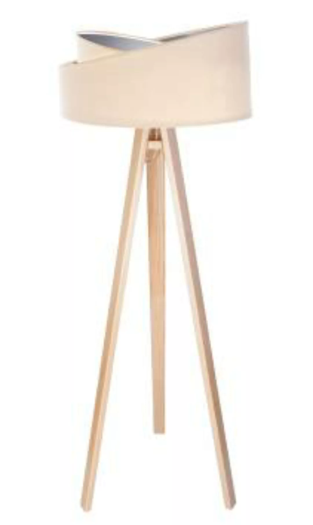 Stehlampe Holz Creme Silber Dreibein 145cm Wohnzimmer günstig online kaufen