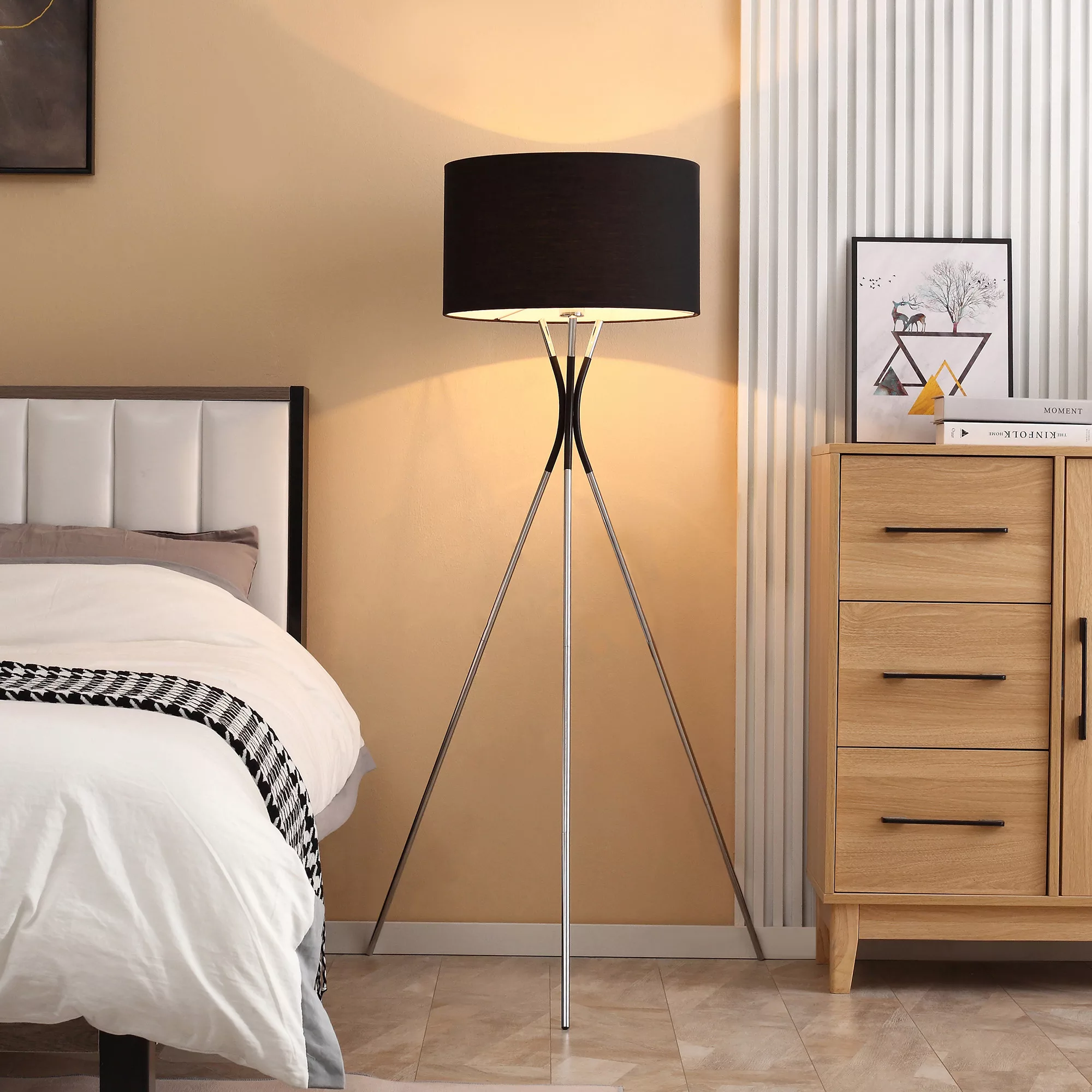 HOMCOM Stehlampe Tripod  Elegante Wohnzimmer Stehleuchte 40W, E27, Stoffsch günstig online kaufen