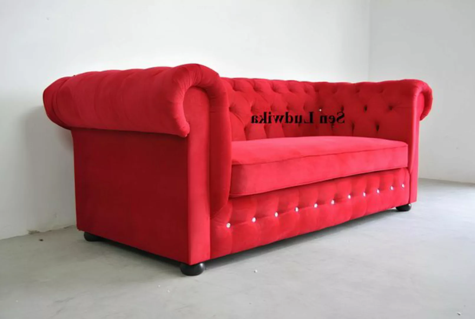 Xlmoebel Sofa Dreisitzer Chesterfield-Sofa mit rotem Samtbezug für das Wohn günstig online kaufen