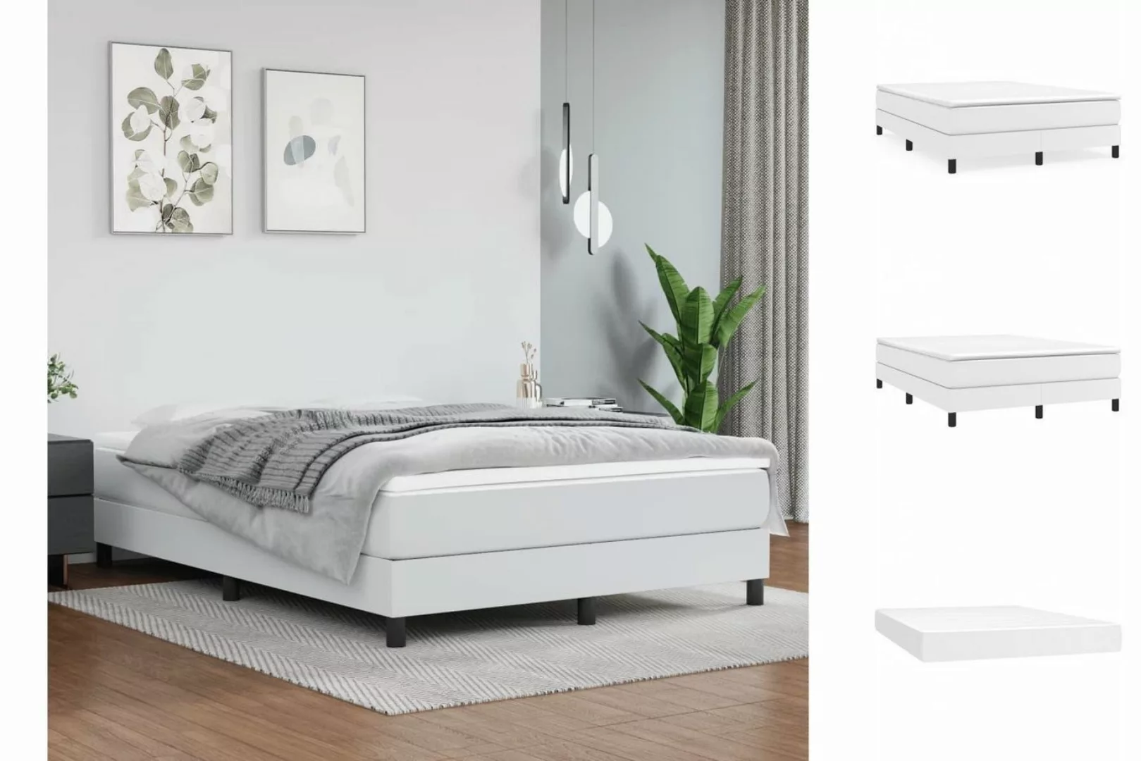 vidaXL Bettgestell Boxspringbett mit Matratze Weiß 140x190 cm Kunstleder Be günstig online kaufen